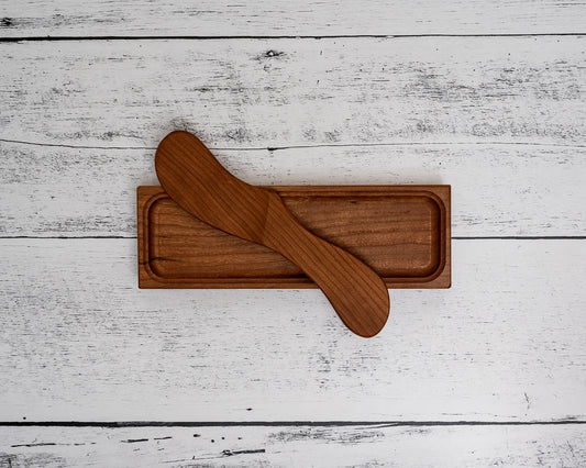 Butter Dish & Spreader - Handmade Cherry Wood